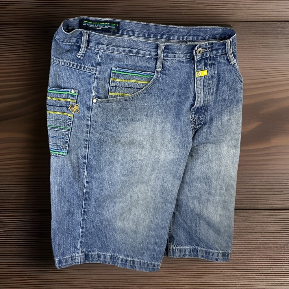 Southpole Baggy Shorts Mens 32 Y2K Embroidered Denim Jorts Hip Hop Skate Vintage